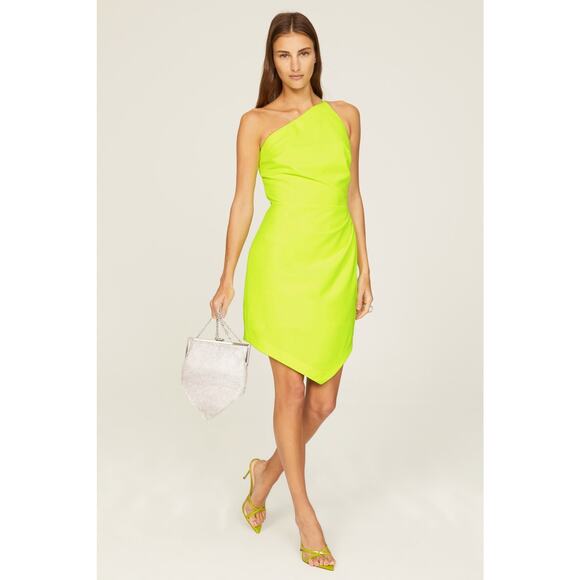 RTR Milly Sz 10 Lime Green Naya Cady Asymmetric One Shoulder Cocktail Mini Dress - Picture 1 of 6